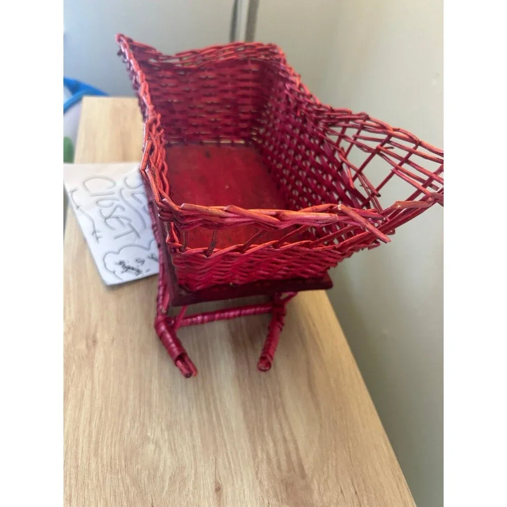 Vintage Red Wicker Sleigh Sled Basket Christmas / Winter Decor